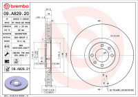 Brzdový kotouč BREMBO 09.A829.21 - CITROËN, DS, PEUGEOT