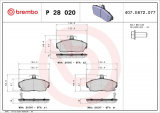 Sada brzdových destiček BREMBO P28020 - HONDA, ROVER