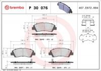 Sada brzdových destiček BREMBO P30076 - HYUNDAI Sada brzdových destiček BREMBO P30076 - HYUNDAI