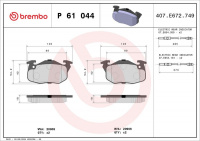 Sada brzdových destiček BREMBO P61044 - CITROËN, PEUGEOT Sada brzdových destiček BREMBO P61044 - CITROËN, PEUGEOT