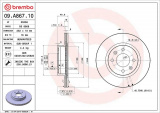 Brzdový kotouč BREMBO 09.A867.10 - HYUNDAI, KIA
