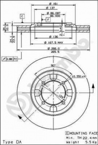 Brzdový kotouč BREMBO 09.5537.10 - MITSUBISHI Brzdový kotouč BREMBO 09.5537.10 - MITSUBISHI