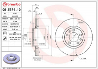 Brzdový kotouč BREMBO 09.5574.10 - CITROËN Brzdový kotouč BREMBO 09.5574.10 - CITROËN