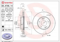 Brzdový kotouč BREMBO 09.A706.14 - KIA Brzdový kotouč BREMBO 09.A706.14 - KIA