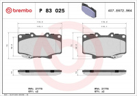Sada brzdových destiček BREMBO P83025 - TOYOTA Sada brzdových destiček BREMBO P83025 - TOYOTA