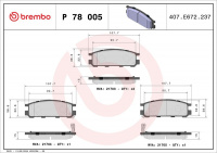 Sada brzdových destiček BREMBO P78005 - SUBARU Sada brzdových destiček BREMBO P78005 - SUBARU