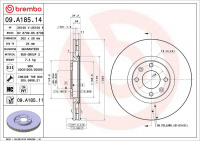 Brzdový kotouč BREMBO 09.A185.14 - CITROËN, PEUGEOT Brzdový kotouč BREMBO 09.A185.14 - CITROËN, PEUGEOT