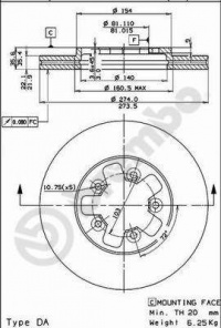 Brzdový kotouč BREMBO 09.5271.10 - NISSAN Brzdový kotouč BREMBO 09.5271.10 - NISSAN