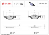 Sada brzdových destiček BREMBO P71003 - SAAB, VOLVO