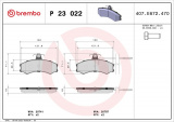 Sada brzdových destiček BREMBO P23022 - CITROËN, FIAT, PEUGEOT