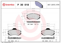 Sada brzdových destiček BREMBO P30018 - HYUNDAI, KIA Sada brzdových destiček BREMBO P30018 - HYUNDAI, KIA
