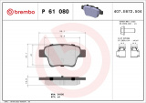 Sada brzdových destiček BREMBO P61080 - CITROËN, PEUGEOT
