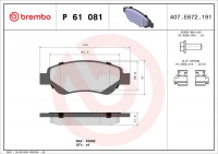 Sada brzdových destiček BREMBO P61081 - CITROËN, PEUGEOT, TOYOTA