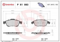 Sada brzdových destiček BREMBO P61083 - CITROËN, PEUGEOT