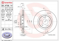 Brzdový kotouč BREMBO 09.A738.14 - CITROËN, MITSUBISHI, PEUGEOT