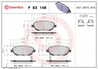 Sada brzdových destiček BREMBO P83148 - TOYOTA Sada brzdových destiček BREMBO P83148 - TOYOTA