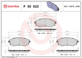 Sada brzdových destiček BREMBO P30022 - HYUNDAI, KIA, MITSUBISHI, SSANGYONG