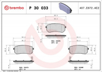 Sada brzdových destiček BREMBO P30033 - HYUNDAI, KIA