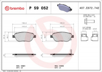 Sada brzdových destiček BREMBO P59052 - OPEL Sada brzdových destiček BREMBO P59052 - OPEL