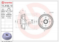 Brzdový buben BREMBO 14.A152.10 Brzdový buben BREMBO 14.A152.10
